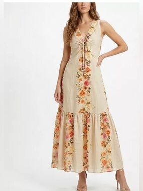 Taylor Cream Floral Tie-Front Maxi Dress